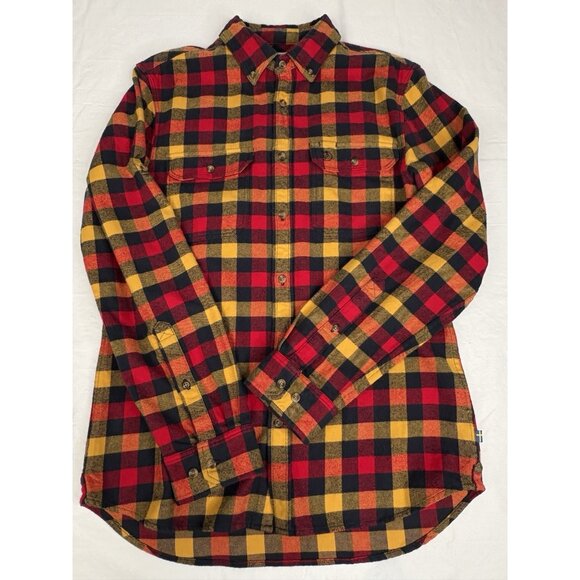 Fjallraven Skog Flannel Shirt Men’s Large Slim Fit Button Down Yellow Red Plaid - Picture 7 of 15